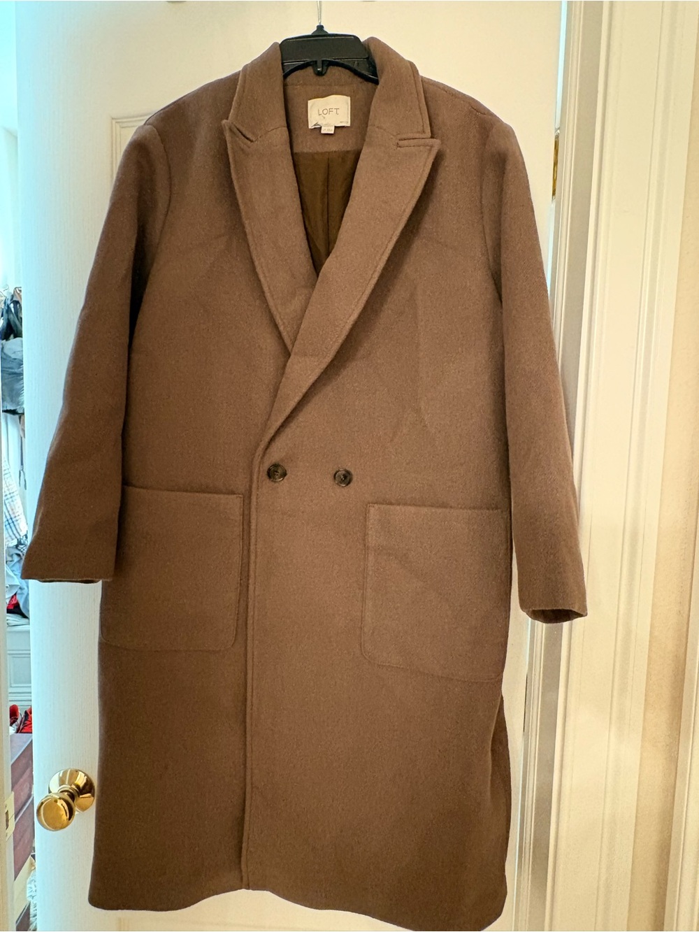 LOFT Chocolate Brown Double-Breasted Wool-Blend Pea Coat